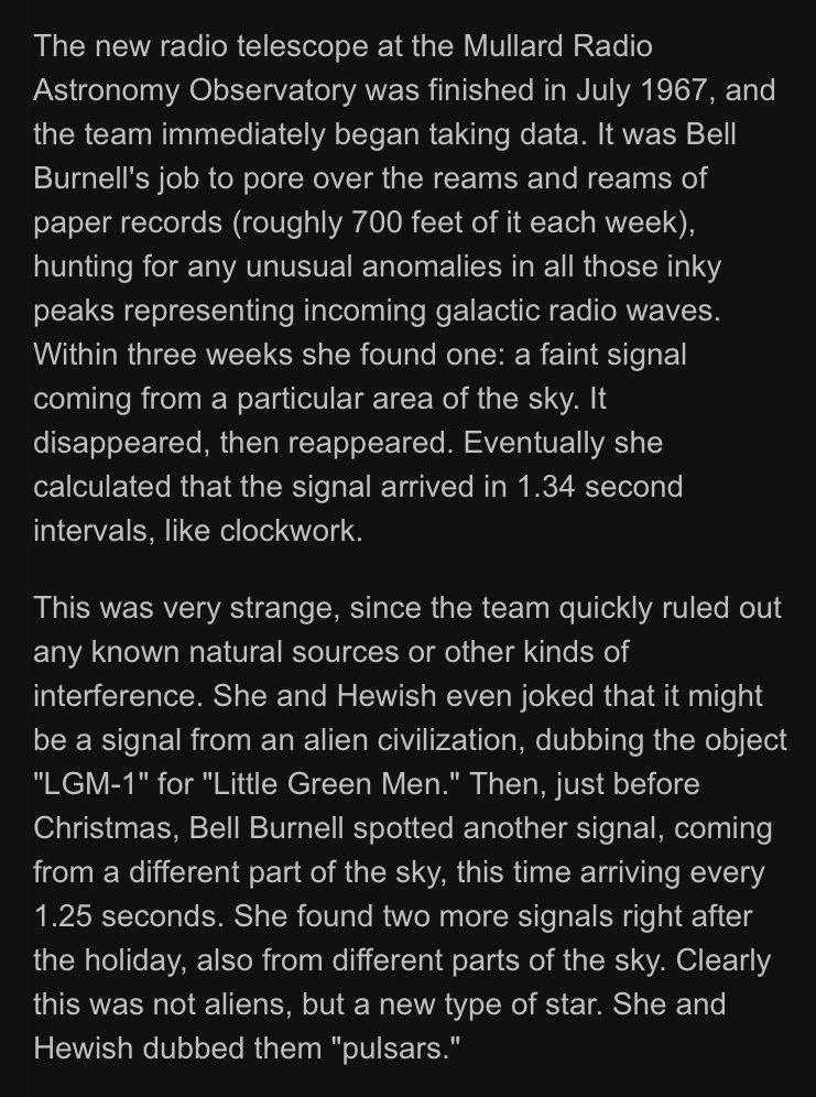 As a grad student, Jocelyn Bell Burnell discovered pulsars in the 60s. Her thesis advisor got the Nobel for it; she didn’t. Now she’s won a $3 million prize recognizing her feat. It’s a hell of a story — arstechnica.com/science/2018/0…