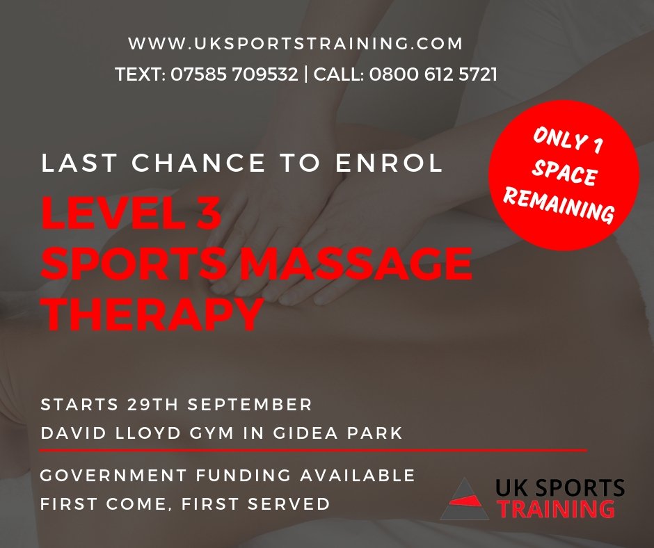 ukst_fitness's tweet photo. 1 space remaining - Sports Massage Therapy Course 📢
Government funding available
Find out more https://t.co/tvCuCIkQSm
#lastchance #sportsmassagecourse #sportsmassagetraining #sportsmassage #career #fitlife #fitfam #fitnessgoal #newcareer #fitness #lovewhatyoudo  #trainingcourse https://t.co/pYhYCl3VzD
