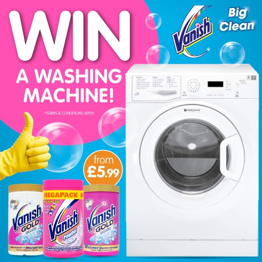 bmstores's tweet photo. 💦 #COMPETITION TIME 💦

We've got a BRILLIANT NEW Competition starting today; giving ONE lucky winner the chance to #WIN a Washing Machine courtesy of Vanish!

FOLLOW, RT and COMMENT HOW MANY washes you do a week, for your chance to WIN!

Competition ends 9am 14/9/18 https://t.co/axSvL8RKnH
