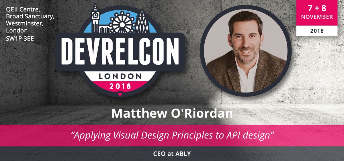 devrelcon's tweet photo. We're pleased to announce that Matthew O'Riordan (@mattheworiordan), CEO at @ablyrealtime, is speaking at #DevRelCon London 2018!

Join us: November 7th and 8th. 

https://t.co/4tRW2ZArJq https://t.co/bwxoV1nVuh