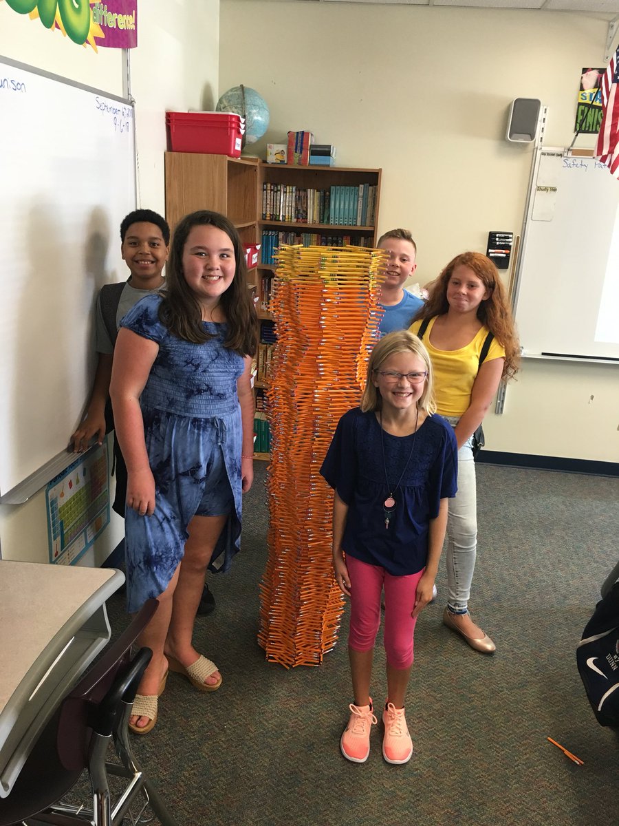Having a great time on day one in Science class!! Awesome job by this team designing and building their 800 pencil tower!!