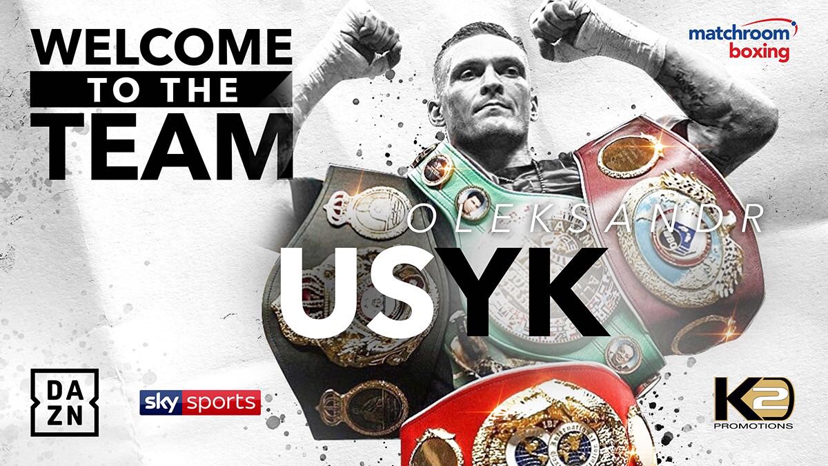 EddieHearn's tweet photo. Honoured to welcome P4P star and Undisputed Cruiserweight World Champion @usykaa and K2 to the @MatchroomBoxing team! Next fight announced soon and will be live on @SkySportsBoxing and @DAZN_USA 🇬🇧🇺🇸🇺🇦 👑👌🏼 https://t.co/3edqALcPur