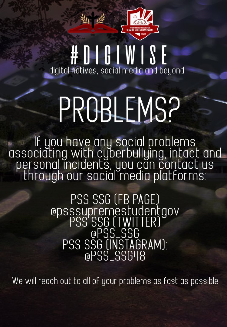 PSS_SSG's tweet photo. With our digital counseling, the #DIGIWISE team would like to improvise the needs that will be cultivated for the students. If you have any problems associating cyberbullying, you can contact us with our following social media platforms.

Aim high and more power!
- #DIGIWISE Team https://t.co/49FPkJrYig