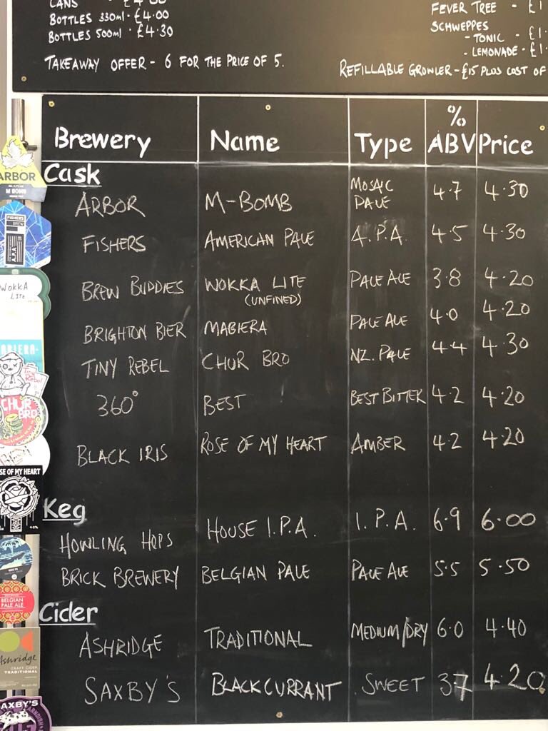 Fridays beer list !! <a href="/ArborAles/">ARBOR</a> @fishersbrewco <a href="/BrewBuddies/">BrewBuddies</a> <a href="/BrightonBier/">Brighton Bier</a> <a href="/tinyrebelbrewco/">Tiny Rebel</a> <a href="/360degreebeer/">360° Has Moved!</a> <a href="/BlackIrisBrewer/">Black Iris Brewery</a> <a href="/HowlingHops/">Howling Hops</a> KEG <a href="/brick_brewery/">Brick Brewery SE15</a> KEG <a href="/AshridgeCider/">AshridgeCider</a> <a href="/saxbyscider/">Saxby's Cider</a> Enjoy!!