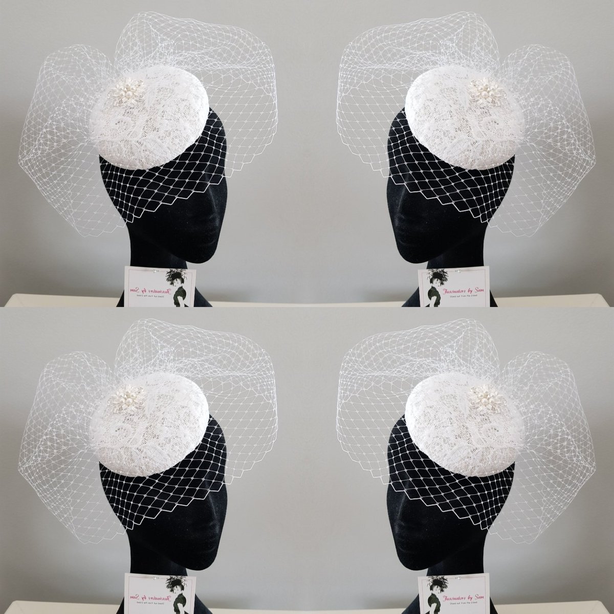 fasinatorsbysam's tweet image. Beautiful bridal headpiece for a beautiful bride covered in white lace with white veiling and centre detailing #wedding #headpiece #weddingdress #bride #elegant