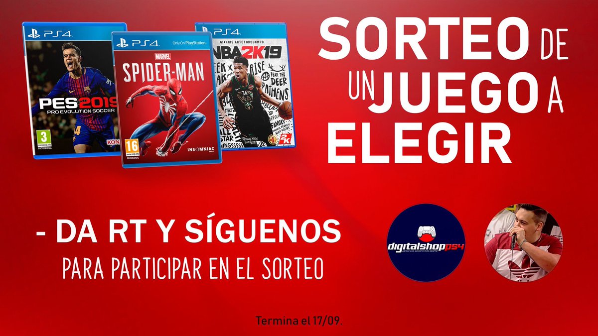Estrimo's tweet image. 🔥🔥ATENCIÓN🔥🔥

OJO!!! Sorteo juego a elegir de PS4!!! 

PES2019
Spiderman
NBA2K19

Para entrar en el sorteo tienes que seguirnos a @DigitalShopPS4 y a mi y dar RT a este mensaje!!!

Damos ganador el día 17!!!!

Mucha suerte
