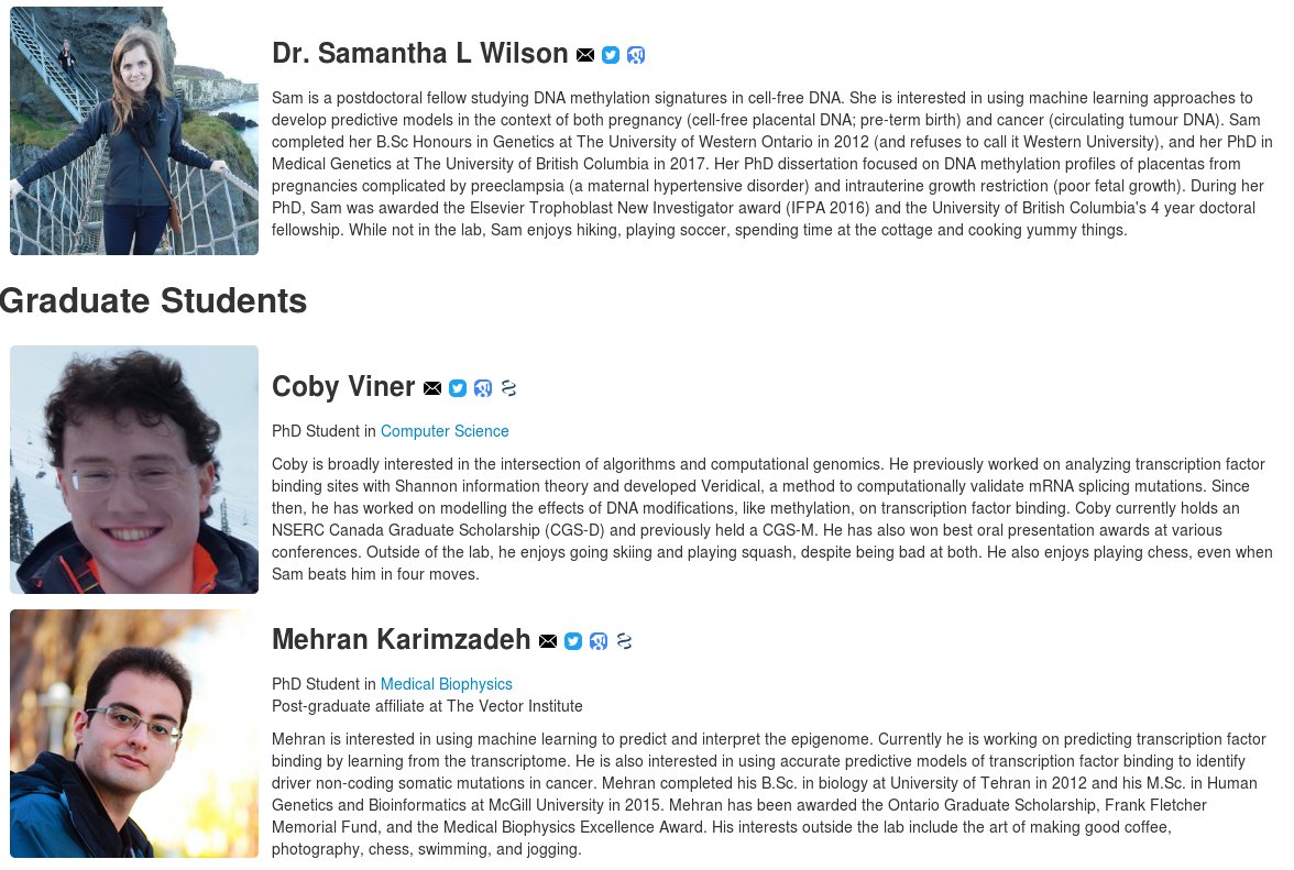 michaelhoffman's tweet photo. The #HoffmanLab web site finally describes all members of the team! Thanks to @SamanthaLWilson for starting this and @ACatGatAtATac for finishing it. Join us! https://t.co/eqk5FOm3Yz https://t.co/b3AAQZWuw1