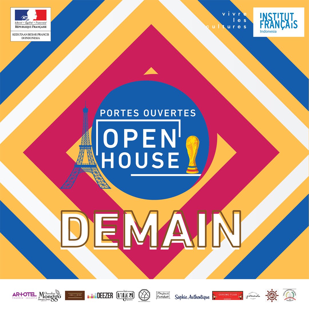 IFI_Indonesia's tweet photo. Untuk kamu yang sudah tidak sabar untuk #OpenHouseIFI #PorteOuverteIFI, inilah berbagai aktifitas yang dapat kamu ikuti di IFI Jakarta!
Selengkapnya: https://t.co/WWpcgwJlFF https://t.co/moo9m16b5Y