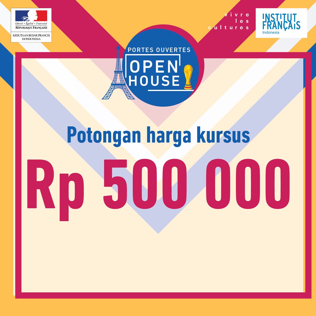 IFI_Indonesia's tweet photo. #OpenHouseIFI #PorteOuverteIFI juga akan diselenggarakan serentak di semua IFI yang berada di 4 kota, yaitu IFI Wijaya, @IFI_BANDUNG, @IFI_Sby, dan @IFI_Yogyakarta. Cek masing-masing laman IFI untuk mengetahui program yang tersedia di kota kamu, à demain ! https://t.co/P4JGdveBL1