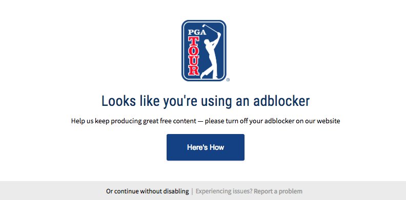 Tritetripe's tweet photo. Your slavish adherence to an antiquated, interruptive ad model isn't my problem @PGATOUR #adaptordie #keepyourcontent https://t.co/Z7yBnl532I