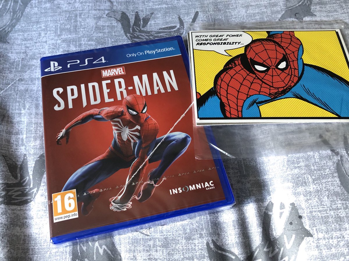 JD_LifeThing's tweet photo. Look what finally arrived. Came with some neat little postcards too! Sweet! #SpiderManAtGame #SpiderManPS4pro https://t.co/uXrR1Pr9vf