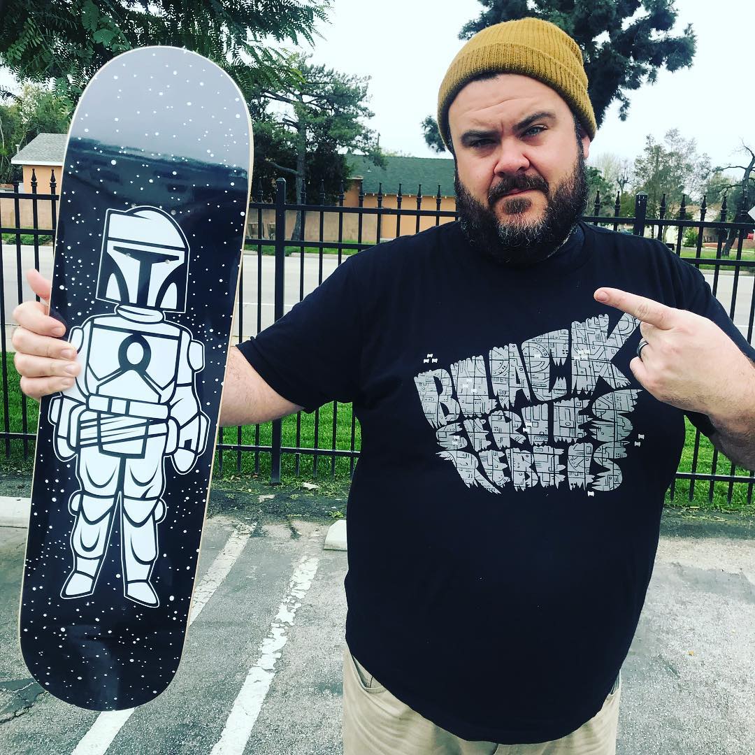 whitebobafett's tweet photo. Of course we can't forget the other half of @blkseriesrebels: @RexManning! Here he is holding one of just two "Proto Scum" #skateboard decks! Read our interview with his partner in crime @alex_backes https://t.co/nOVpxi1D9S #starwars #bobafett #bobafettprototype #whitebobafett https://t.co/rkbAZYuOXL