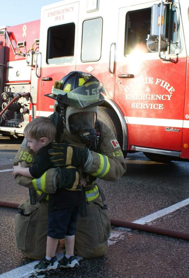 It's really important that all children learn to trust firefighters.  Bring your kids to visit the fire hall and meet your #communityhelpers.  If they are ever in danger, we will put our arms around them and carry them to safety. #hugafirefighter
