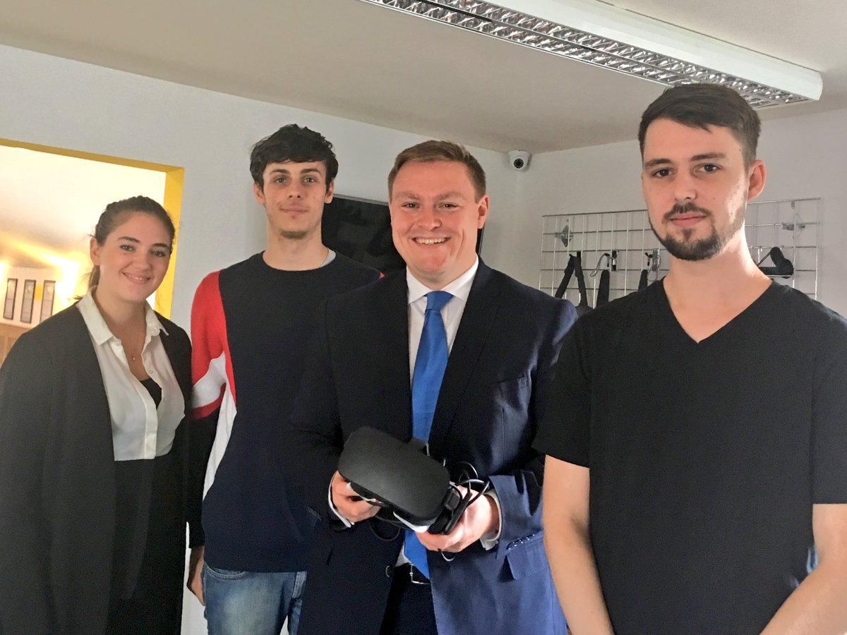 willquince's tweet photo. Great to meet Colchester tech start-ups @RyzaMedia and @MintyStudios specialising in VR and AV. Enjoyed trying the equipment and learning more about the future of VR and AV. Brilliant to see young entrepreneurs in Colchester. https://t.co/ltLmo8NvKz