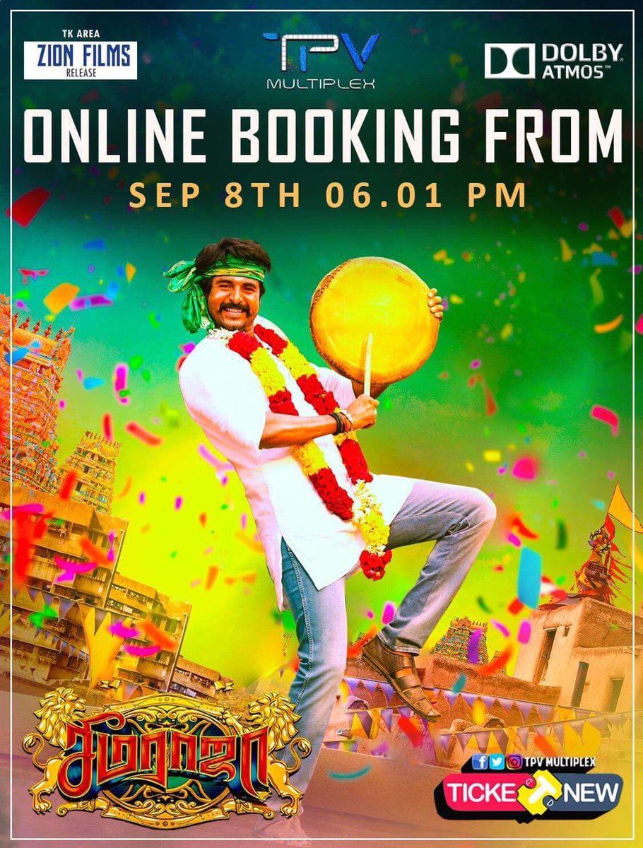 TPVMultiplex's tweet photo. #TPVMultiplex is happy to announce that we are the first theater in #TK Area to open the bookings for the mass family entertainer #SeemaRaja. Start grabbing your tickets from @TicketNew at 6.01 PM tomorrow ππ
#SeemaRajaAtTPVMultiplex
#ZionFilmsDistribution https://t.co/dcUd5Iuems