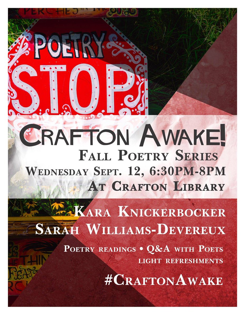 angeleelli1's tweet image. THIS COMING WEDNESDAY! @crafton_library with @MadwomenCarlow @writer_kara &amp;amp; Sarah Williams-Devereux #poetryisnotdead #CraftonAwake
