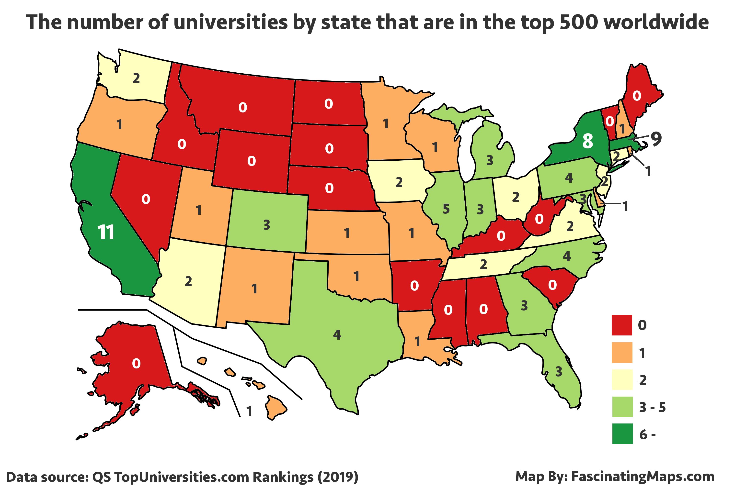 Map Of Usa Universities Onlmaps On Twitter The Number Of Top 500 Universities By U S State Map Maps Https T Co Yq3qeidwg6 Twitter