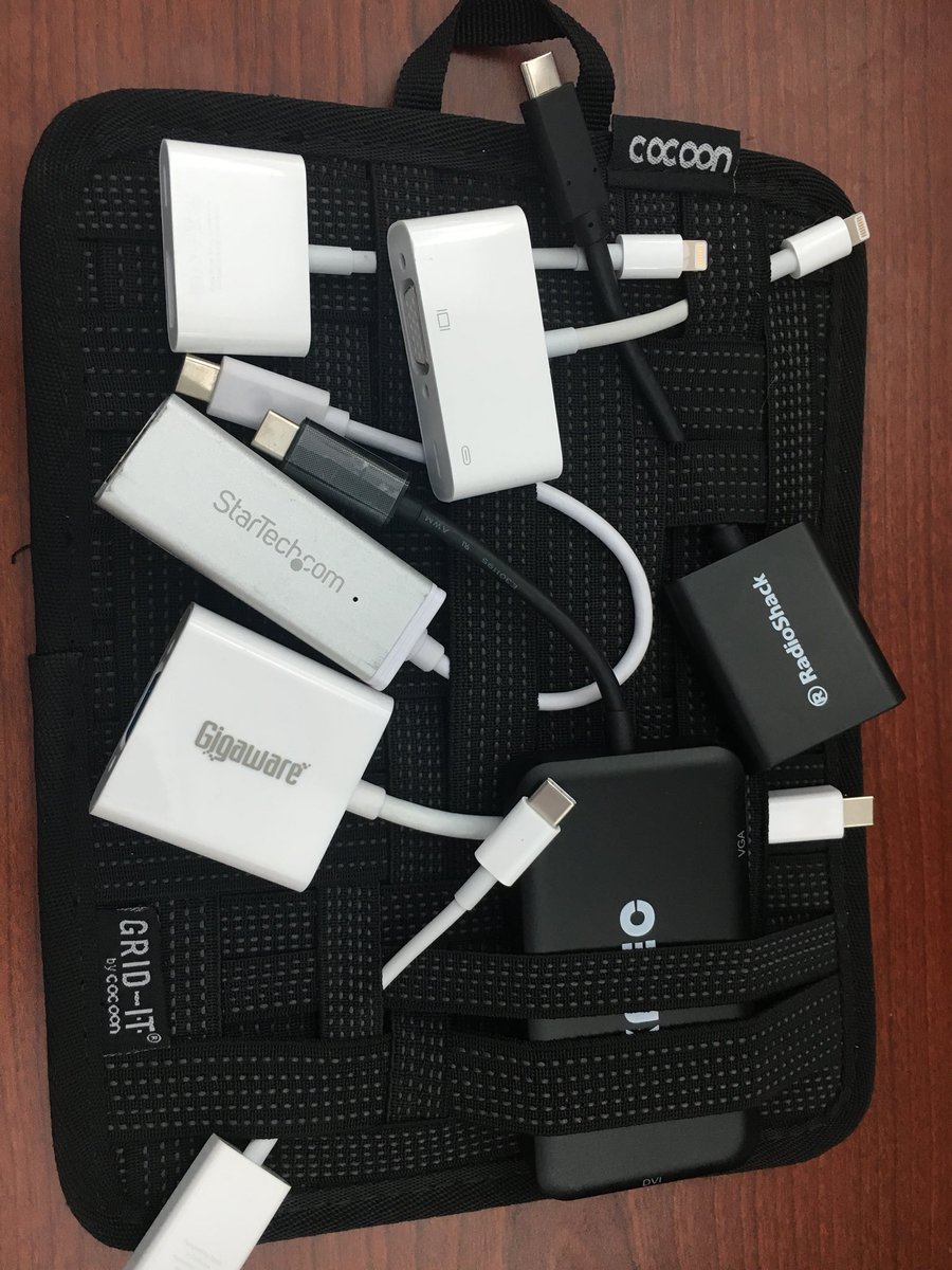 KristiForce's tweet photo. My #MacLife more organized thanks to my โ๏ธ @idea_spokes #GridIt ๐ช๐ป Two Macs + iPhone, so many dongles #donglesfordays https://t.co/QsR1vZ1OvO