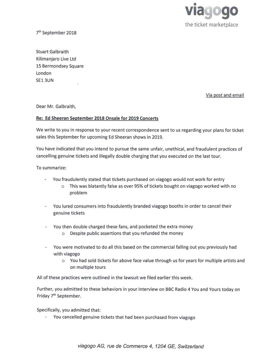 Open letter to Stuart Galbraith regarding upcoming Ed Sheeran onsale Page One #viagogo #edsheeran