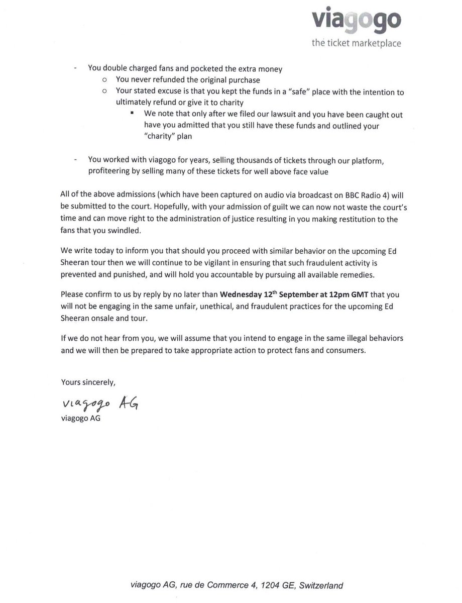 Open letter to Stuart Galbraith regarding upcoming Ed Sheeran onsale Page Two #viagogo #EdSheeran