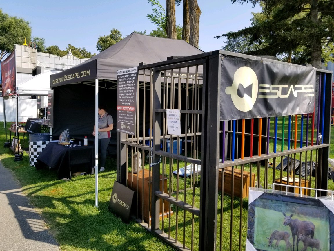 EscapeSpokane's tweet photo. We are here!!! Test your wits any time during the fair! #spokanecountyfair #interstatefair #escaperoom #spokane #spokanedoesntsuck https://t.co/w0rOg8yAHF