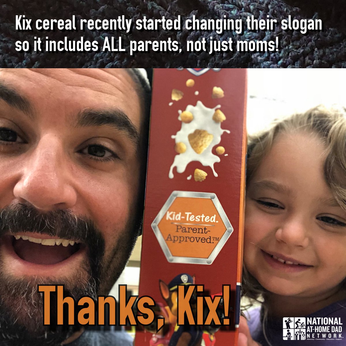 homedadnet's tweet photo. Anyone else notice that @GeneralMills' #KixCereal is rolling out a more inclusive "Kid Tested, Parent Approved" slogan on their boxes? 1/3 https://t.co/QalMTpE2Zn