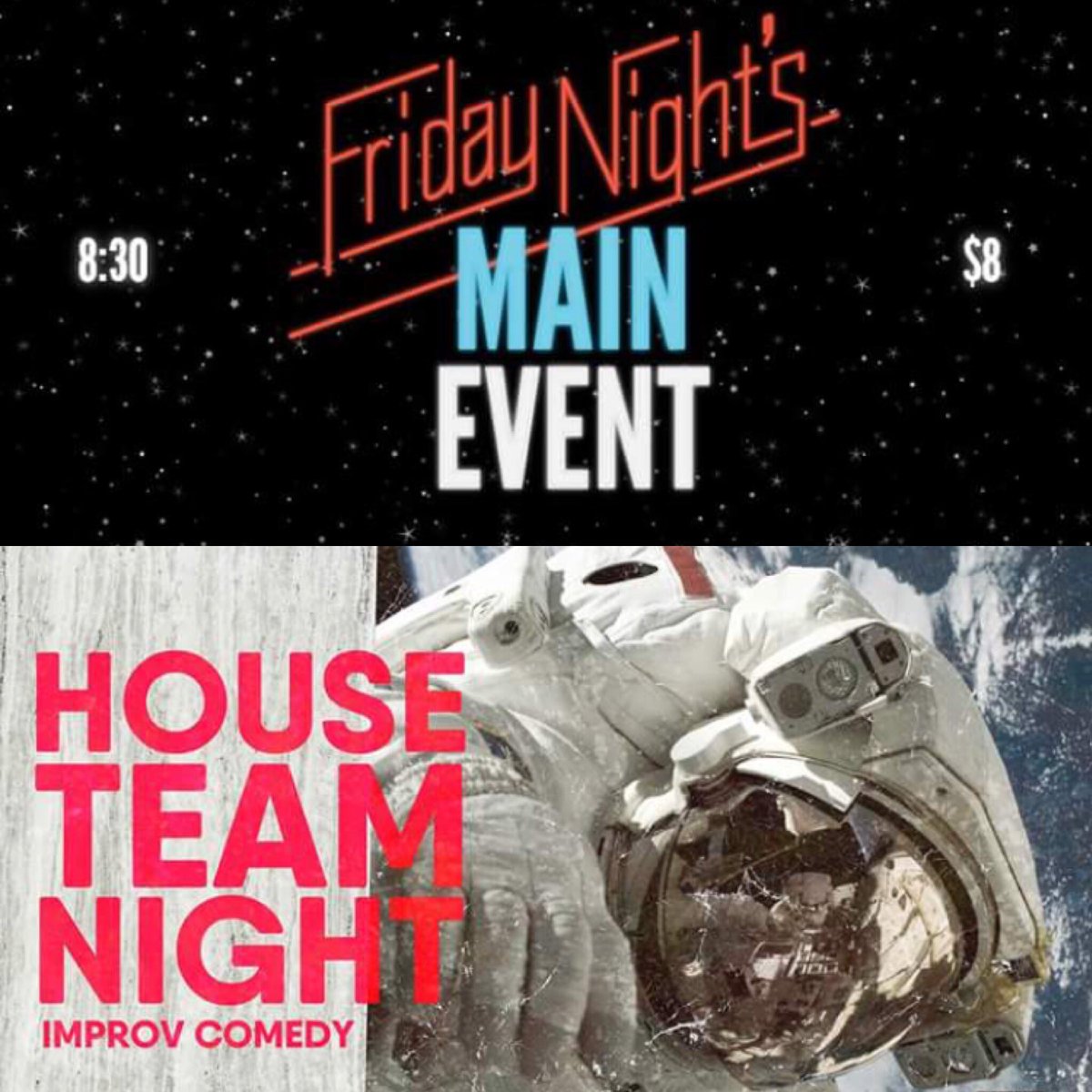 Start your weekend with back-to-back shows at Montreal Improv!

• Friday Night's Main Event, with <a href="/RedRandom/">Random red</a>, <a href="/mdrowland/">Marc Rowland</a>, <a href="/AndrewAssaf/">andrew assaf</a> and more at 8:30pm

• House Team Night at 10:00pm