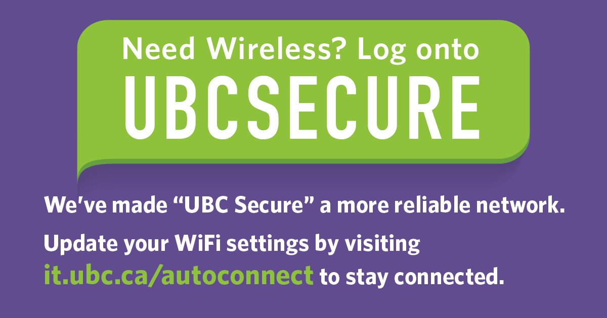 ubcokanagan's tweet photo. .@UBCITnews has made “UBC Secure” a more reliable network. Update your WiFi settings by visiting https://t.co/2XFrmaMCWh to stay connected. https://t.co/5fJvlFzXRp