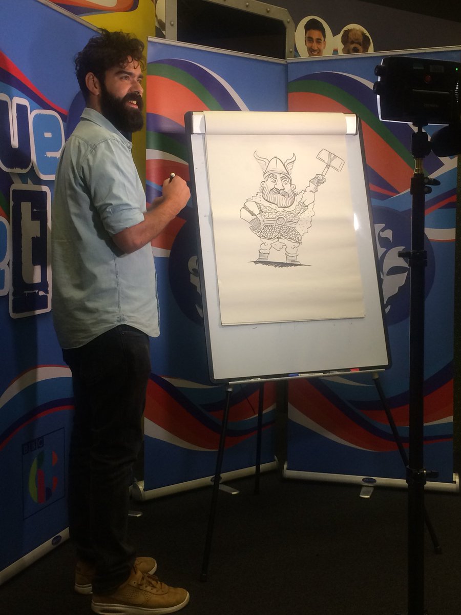 scholasticuk's tweet photo. Fun afternoon with the fabulously talented @tibolota @cbbc #bluepeter drawing monsters and gods from his new book #MythAtlas https://t.co/nmCOS0iwiz