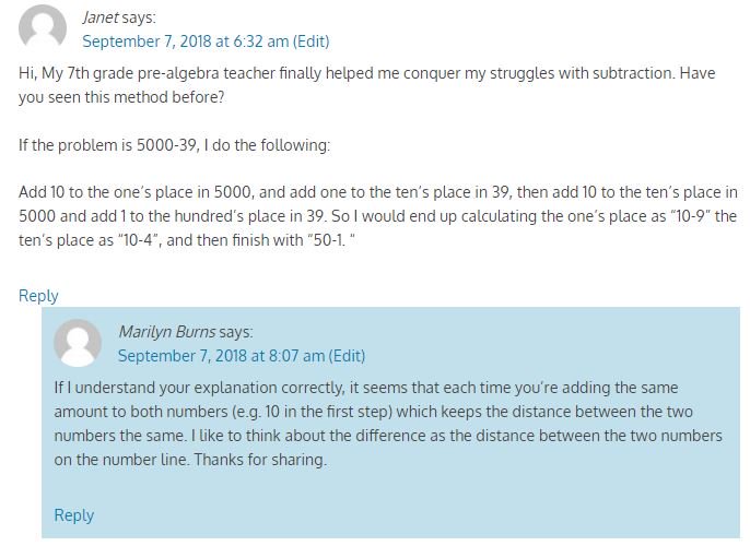 mburnsmath's tweet photo. Subtraction is always tough. Just received a comment on one of my blog posts: https://t.co/NLVxFBqLAT Not sure my response is useful. https://t.co/pmcC4CBZ01