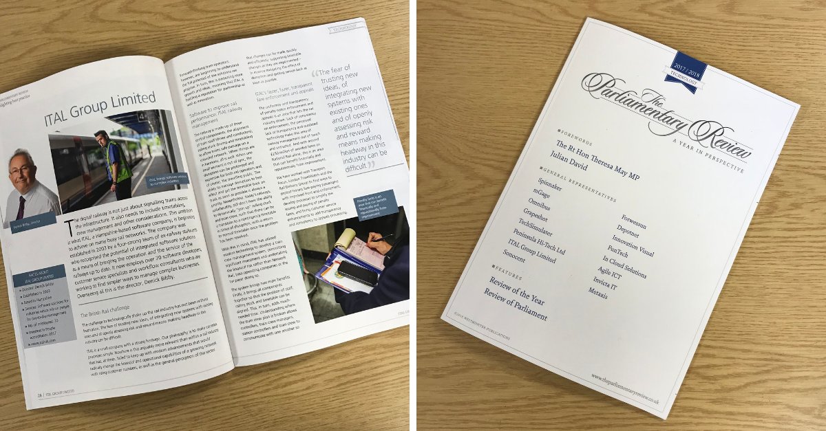 ITALtweets's tweet photo. We're delighted to have been included in the technology section of this year's Parliamentary Review. Our director, Derrick Bilsby, discusses our innovative train crew management system, our enforcement and appeals solutions and what the future has in store.

#ParliamentaryReview https://t.co/QSTphbJrZa