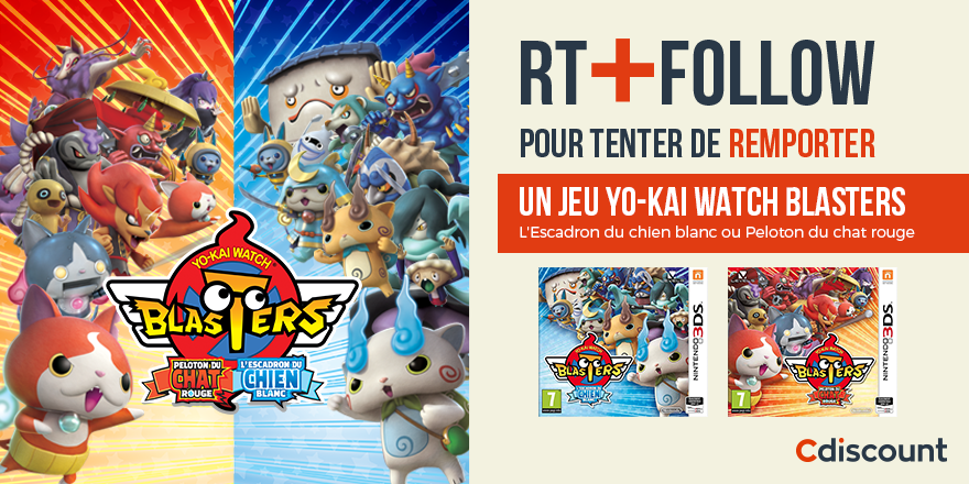 Cdiscount's tweet photo. 🎁 #Concours 

👌 À gagner : 4 jeux #YoKaiWatch à gagner (2 Yo-Kai Watch L'escadron du chien blanc et 2 peloton du chat rouge)

👉 https://t.co/Kjz2zK7h56

🔸 Pour tenter votre chance : 
RT + Follow @Cdiscount

☑️ TAS 13/09 https://t.co/UfPKgrf9Ia