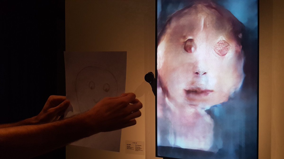 quasimondo's tweet image. Here is @genekogan trying to break the model inside the Uncanny Mirror with some adversarial shenanigans.