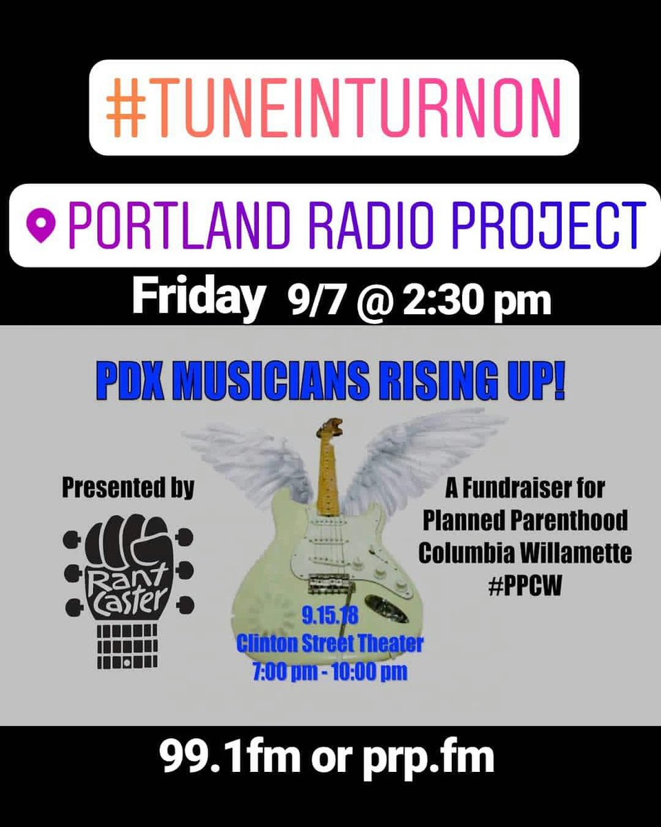 BLTProduction's tweet photo. #excited to be on @PDXRadioProject #tgifridays for #musiciansrisingup to talk about 9/15 #benefit #concert for @PPCW @ Clinton St. Theater. #tunein at 2:30 https://t.co/kYK3LqhxMt or 99.1fm in #PDX @cstpdx @StephanieScelza @vrtxmag @OMHOF @fillingtheair https://t.co/OqHRiWPAV5