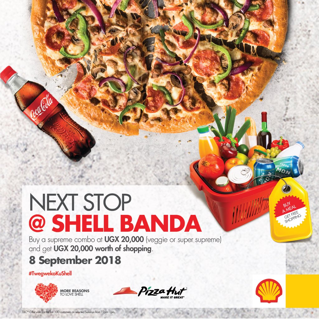VivoEnergyUg's tweet photo. We have shopping vouchers worth Ugx 2M to give away to the first 100 customers tomorrow during the #TwegwekoKuShell promo happening at Shell Banda Pizza Hut from midday to 1pm. See you there #MoreReasonsToLoveShell https://t.co/omYoxnQHqe