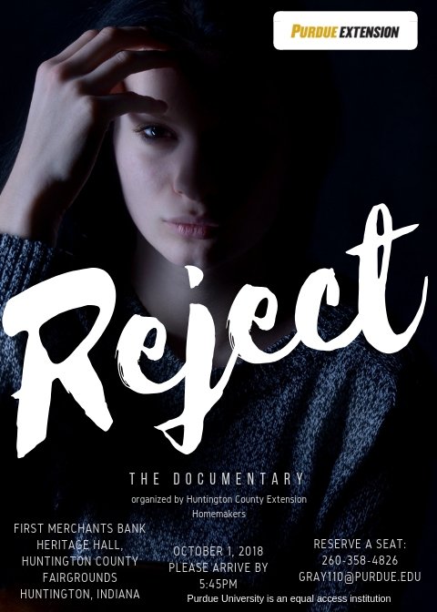 Does rejection lead to youth violence, suicide?  Join us for a screening of Reject on October 1.  Details are on the picture!