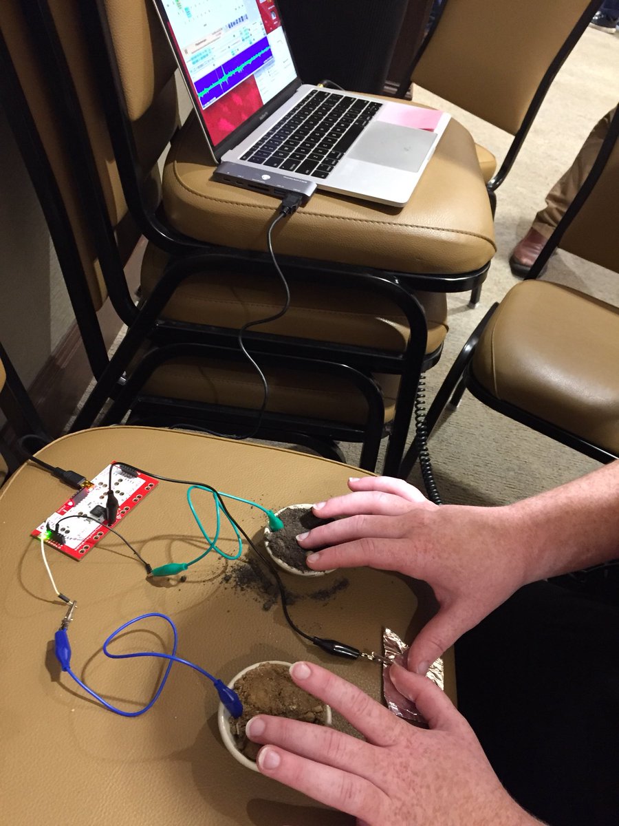 laneefe's tweet photo. Classic @Radiolab shouts “Sound is touch at a distance” but Steven Hammer is using touch to bring sound up close and personal. #dirtcircuits #ssrw2018 https://t.co/Y68au5TcsL