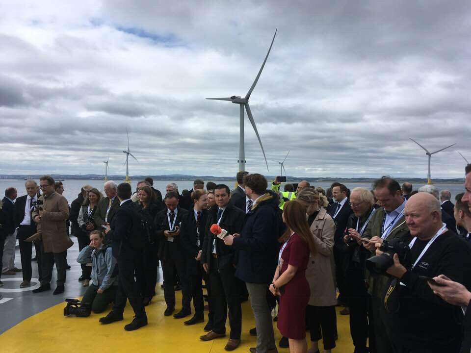 VattenfallBXL's tweet photo. #MagnusHall #CEO #vattenfall and Scottish minister Nicola Sturgeon inaugurate the biggest #offshore #windpark in Scotland #EOWDCopen https://t.co/dkqXCXUDMm