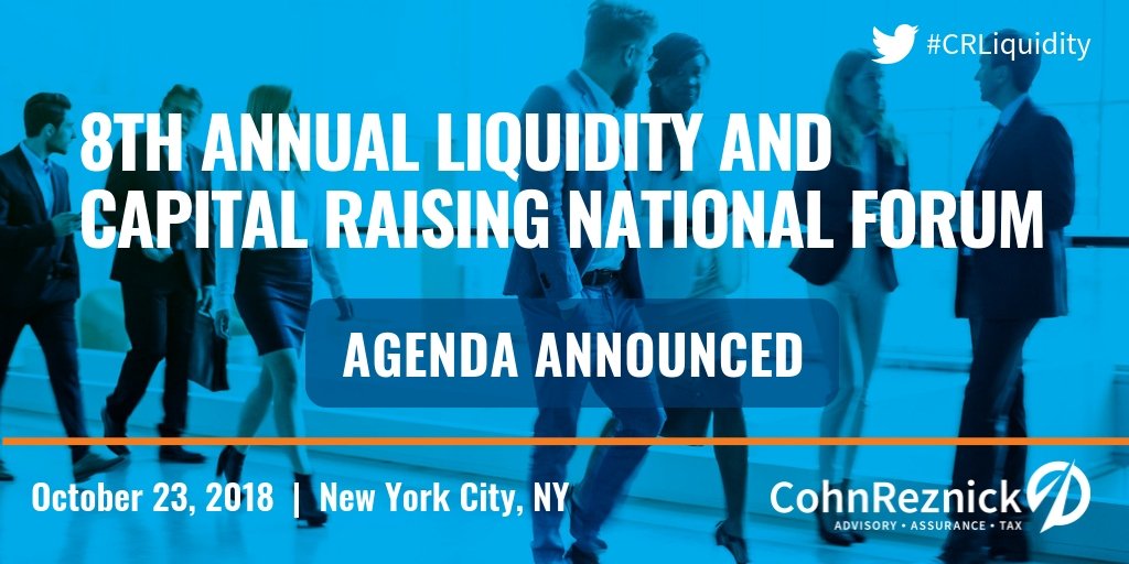 CohnReznick's tweet photo. Check out the agenda for this year’s Liquidity &amp; Capital Raising National Forum. Executives from growth-focused companies will share the stage with leaders from #privateequity &amp; #investment firms to discuss deal-making. #CRLiquidity  https://t.co/ZEifbXptIv https://t.co/Uj1YFl9enI