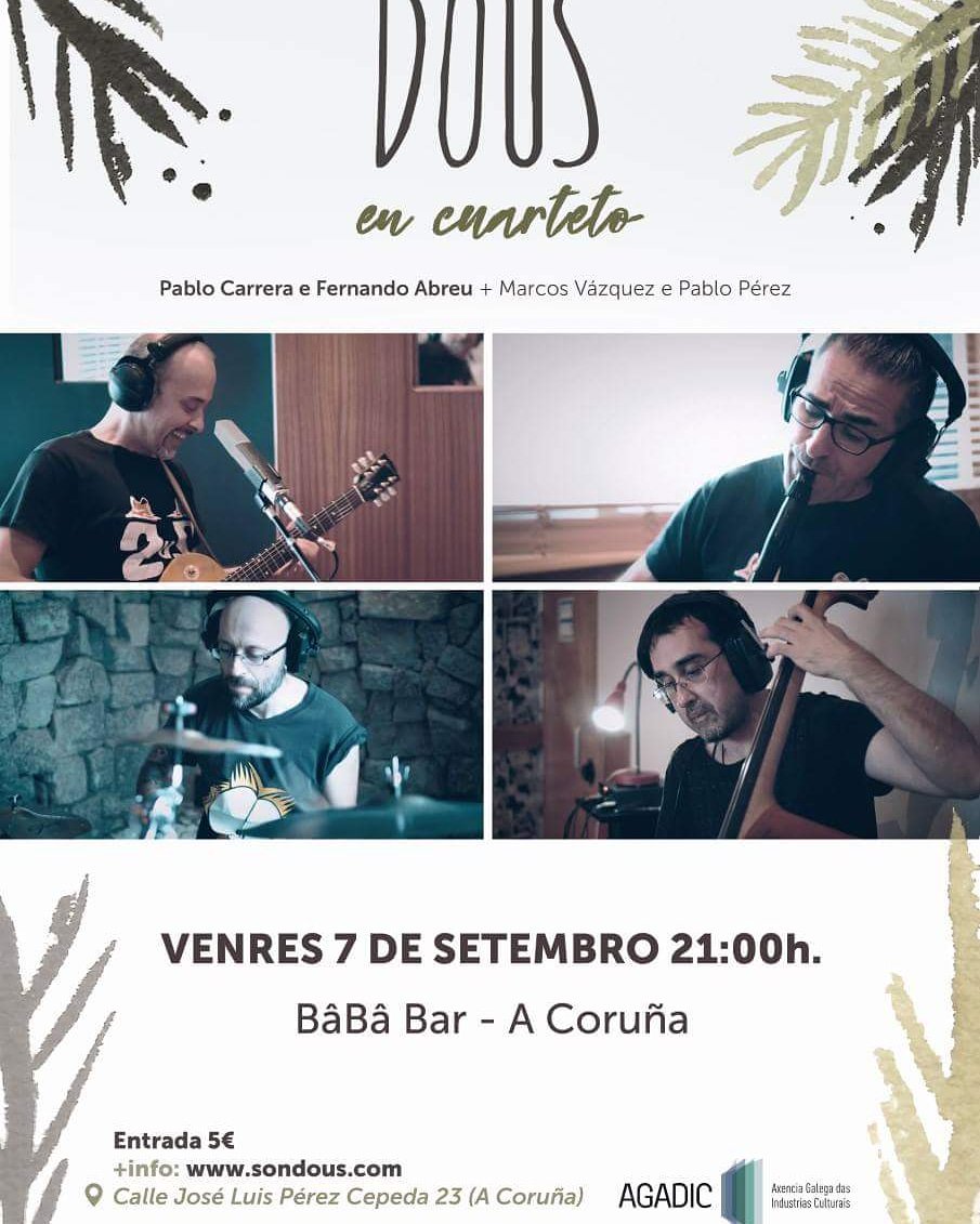 "DOUS" en cuarteto, esta noche en BaBa Bar, presentando.."El viaje de Yoyo".22:00h 5€. Circuito Agadic. Recuerda que puedes cenar viendo el espectáculo!!
cultura.gal/es/evento/4031…