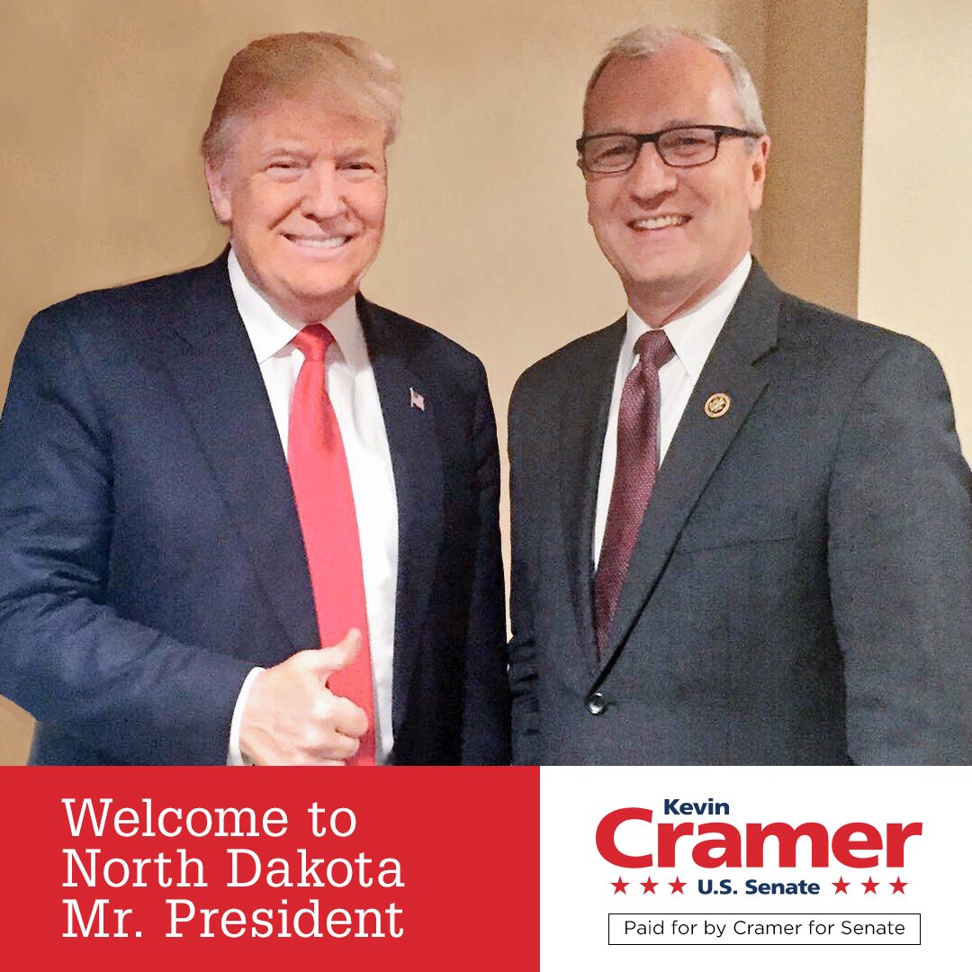 kevincramer's tweet photo. Welcome back to North Dakota, Mr. President! @realDonaldTrump #NDSen #MAGA https://t.co/1Cn6KZlYM5