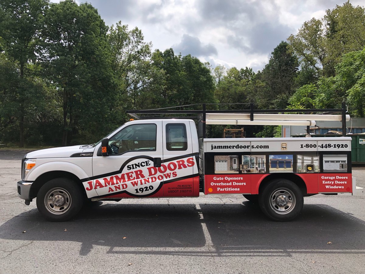 JammerDoors's tweet photo. Who said you can't install garage doors &amp; windows in a beautifully wrapped construction vehicle? https://t.co/zzwqv7K9au