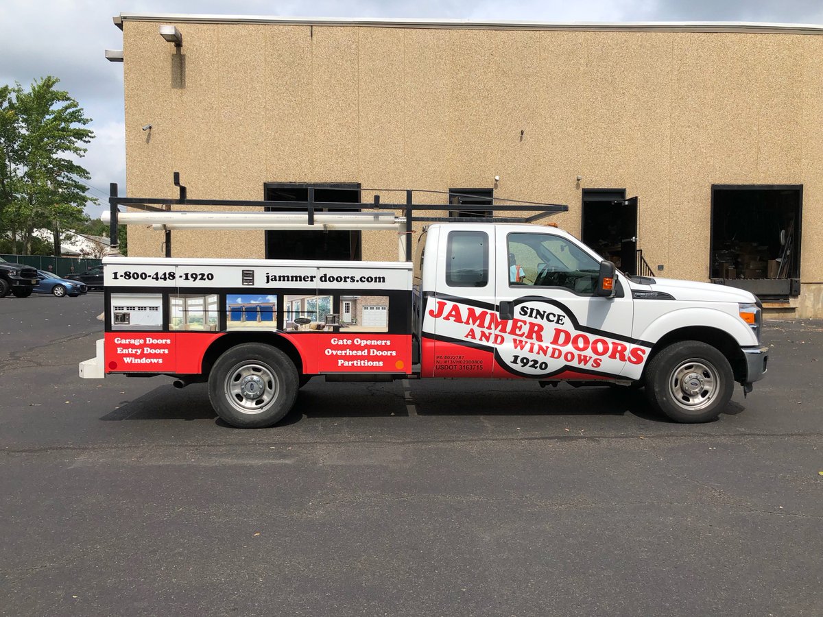 JammerDoors's tweet photo. Who said you can't install garage doors &amp; windows in a beautifully wrapped construction vehicle? https://t.co/zzwqv7K9au