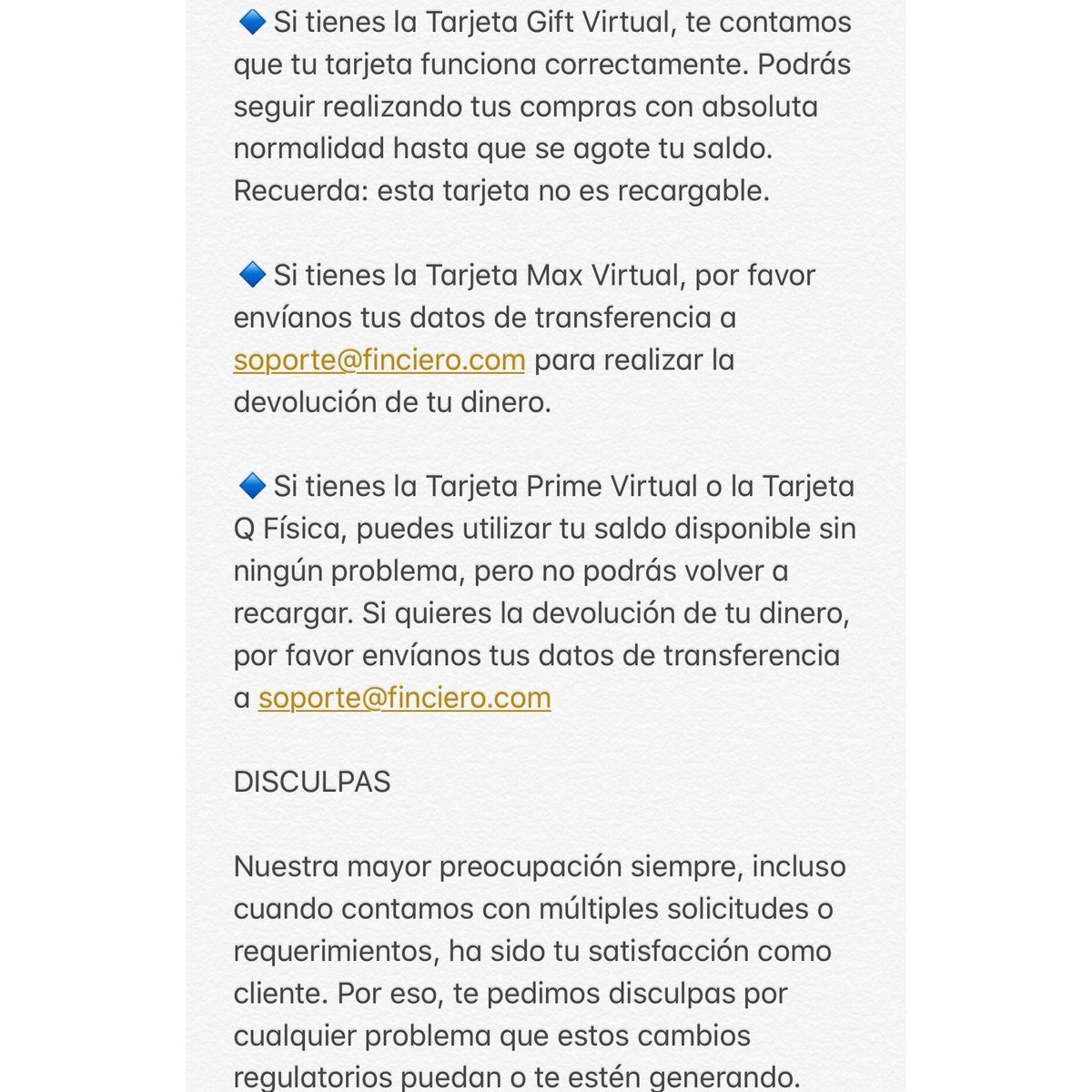 Finciero's tweet photo. Información importante para todos nuestros clientes... https://t.co/WNmyl2Di5x