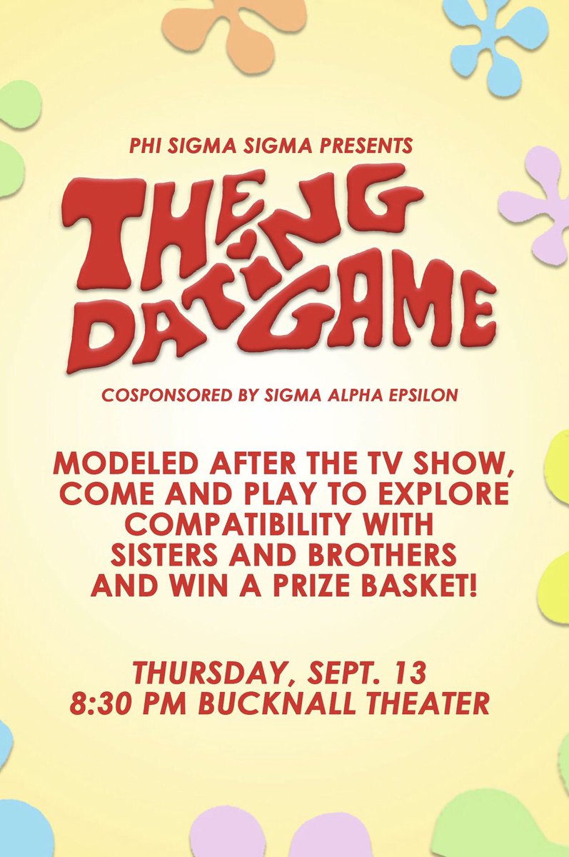 PhiSigUNH's tweet photo. Have fun, find love, win prizes! RSVP to The Dating Game and like us on Facebook! https://t.co/xR3KeeMbA1 https://t.co/htbVcWfU0w