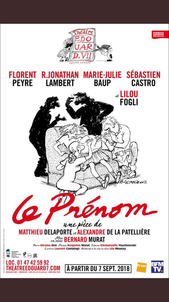 Ce soir première pour la pièce #LePrenom au @TheatreEdouard7 !! 
Grosse pensée pour les comédiens : @florentpeyreoff @levrailambert @liloufogli @Sebasti1Castro et Marie-Julie Baup !
Mise en scène : #BernardMurat
Une pièce de : #MatthieuDelaporte et #AlexandreDeLaPatellière