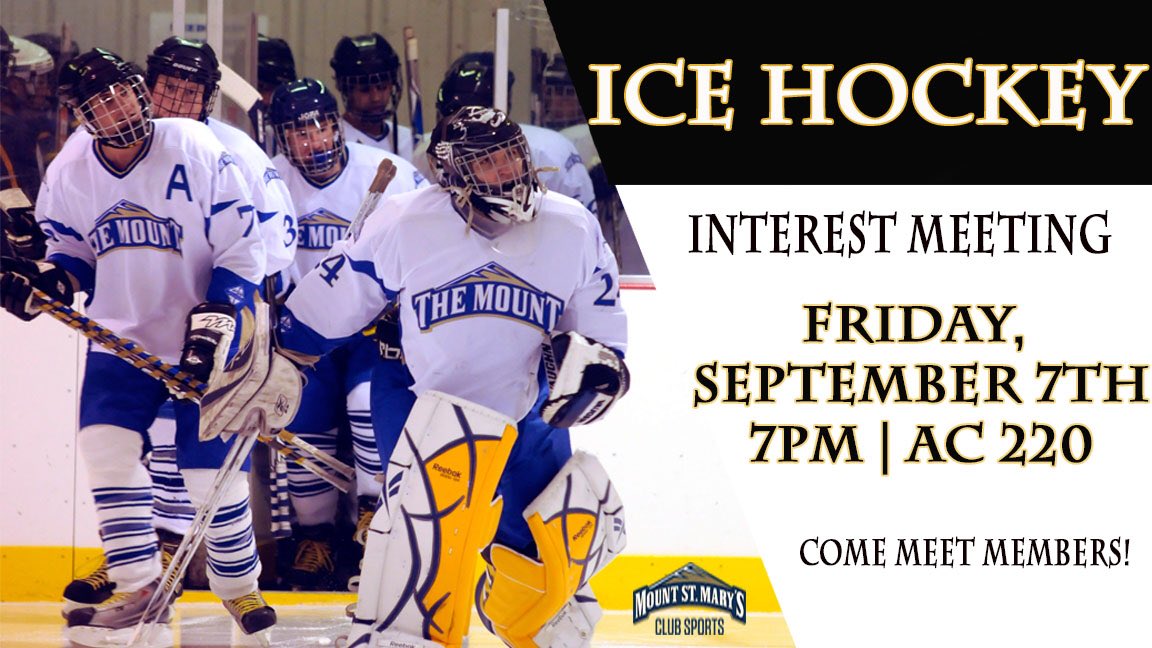 MSMUClubSports's tweet photo. Club Ice Hockey will be having an interesting meeting TONIGHT, September 7th in AC 220 at 7PM. Everyone is welcome, so come meet the members and find out more🏒 https://t.co/X2IdSw3zFD