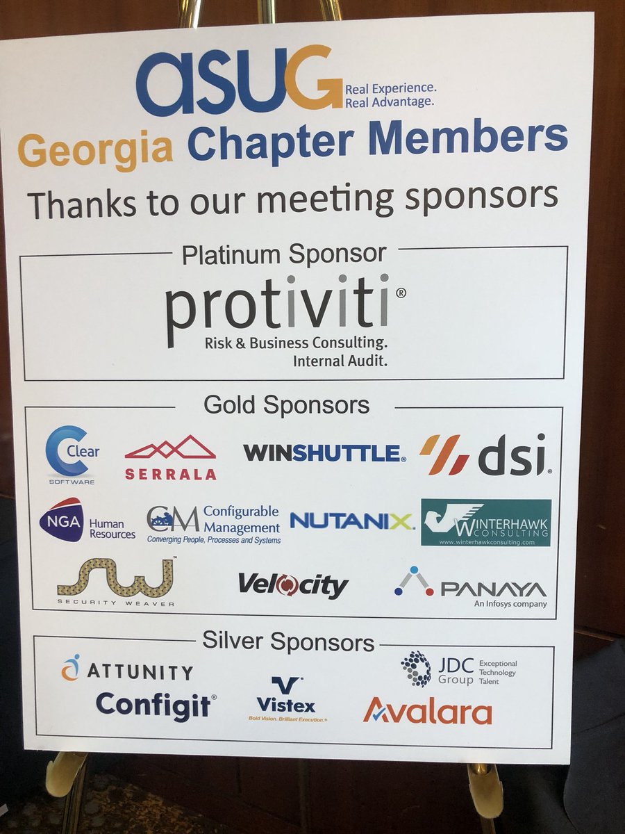 Thanks to our sponsors. We cannot do this meeting without you @ASUG_Georgia @ASUG365