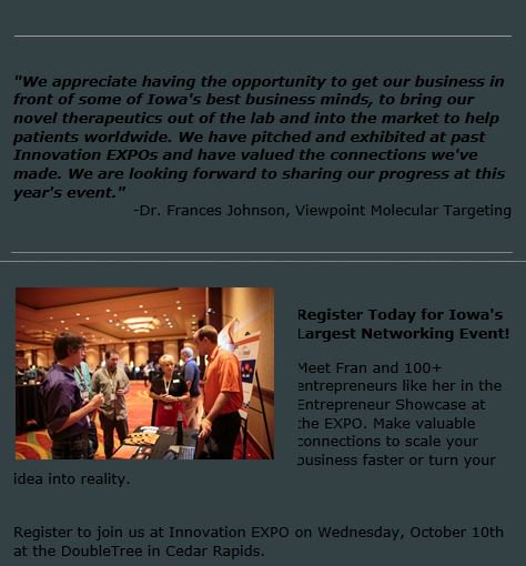 Meet Hundreds of Founders at the Innovation Expo 2018 on October, 10th at the DoubleTree in Cedar Rapids, Iowa and meet the founders of Iowa companies. Register for the event here: eventbrite.com/e/innovation-e…