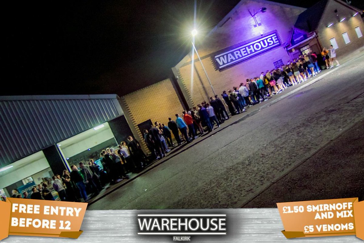 Warehouse Fridays | Free entry before 12!

Brand new Music Policy &amp; Friday DJ ROB G
Chart | Remixes | Commercial | Dance

Falkirk's only FRIDAY night out.

£1.50 Smirnoff &amp; Mix
£1.50 Shots 
£5.00 Venoms